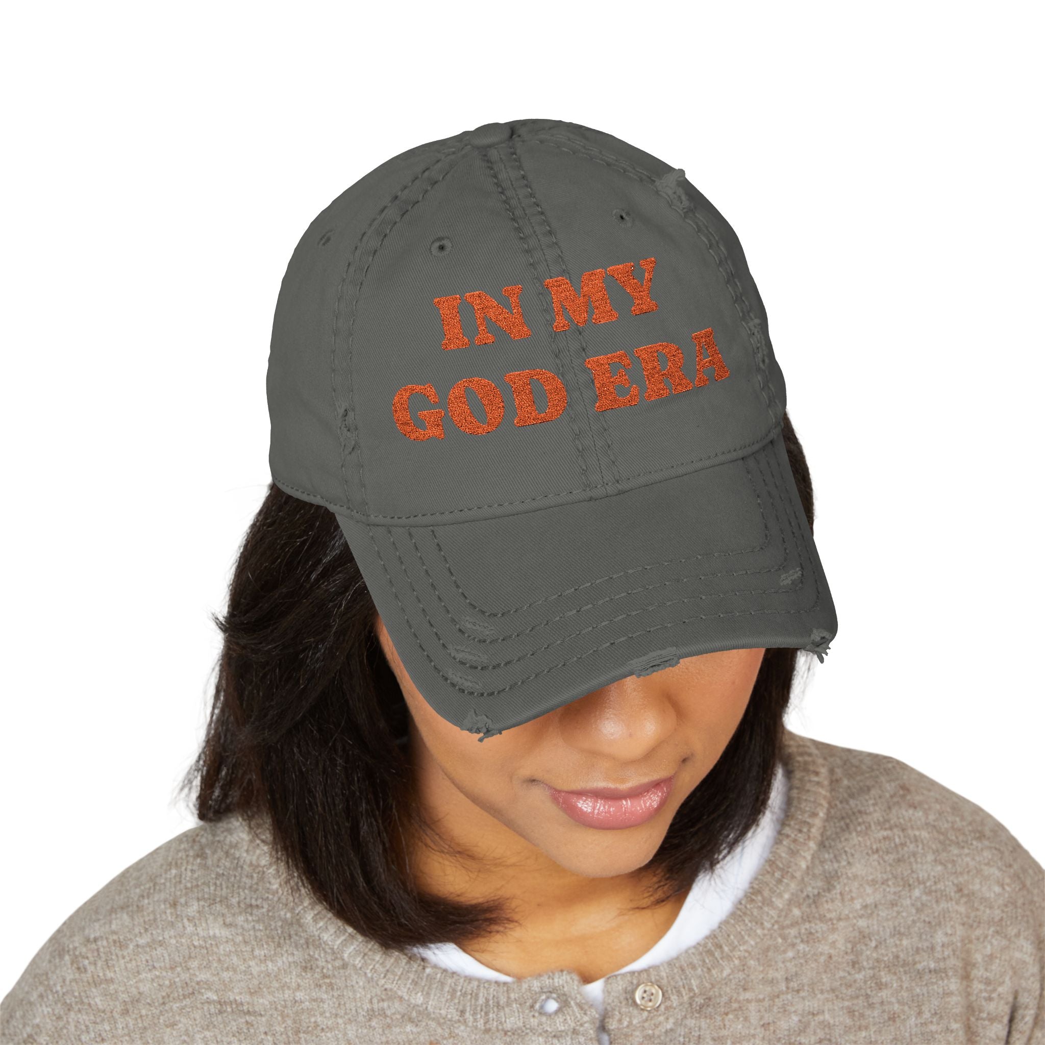 My God Era Edition - Distressed Orange Embroidered Cap